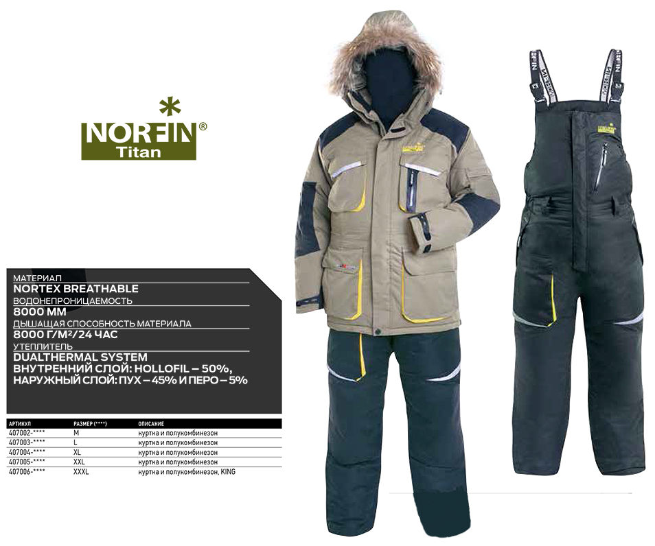 Костюм NORFIN TITAN 05 пух.XXL -40°С water8000/breat8000
